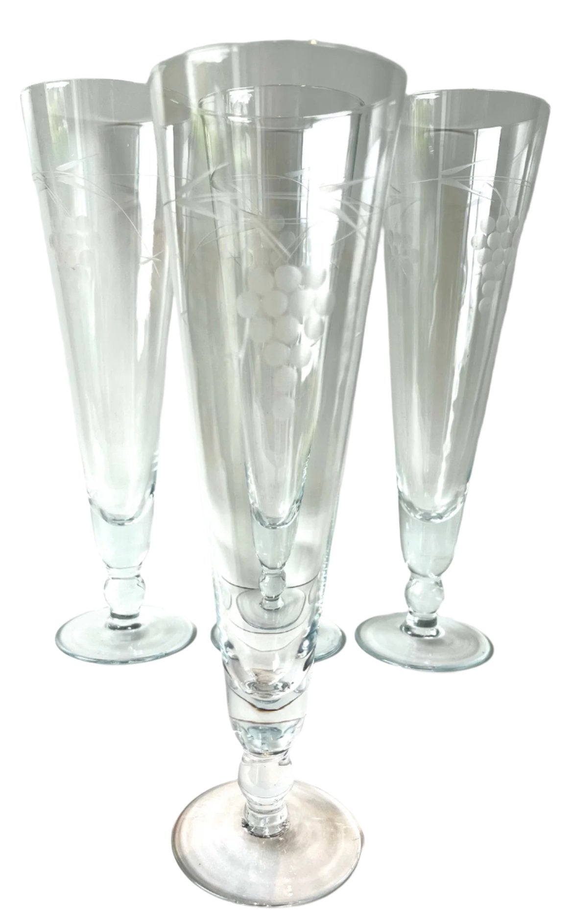 Four Crystal Etched Pilsner Glasses