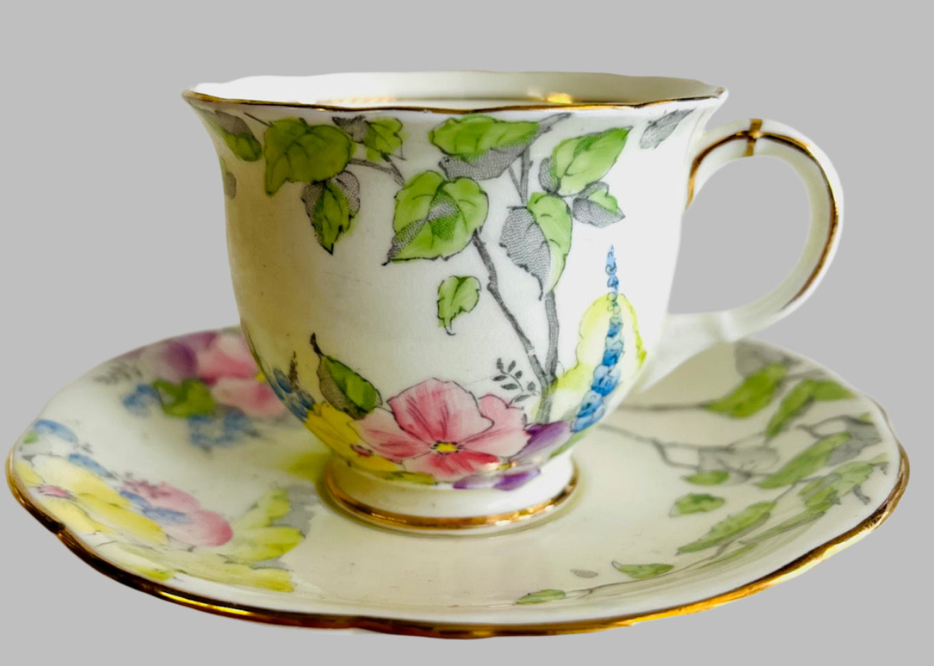 Foley Hollyhocks Cup and Saucer