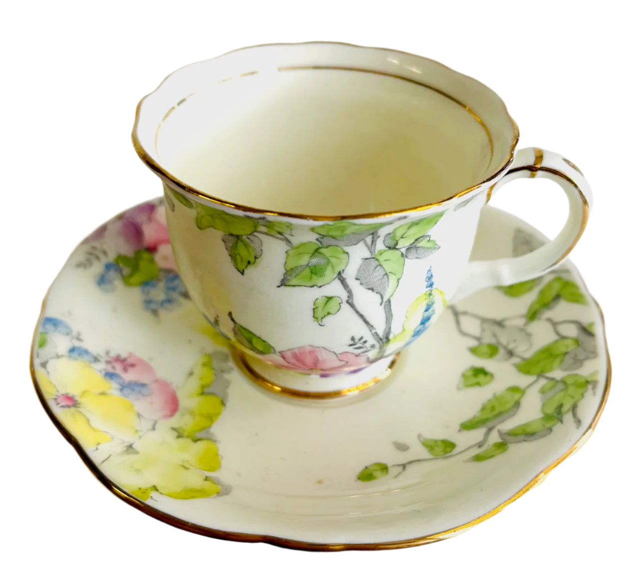 Foley Hollyhocks Cup and Saucer
