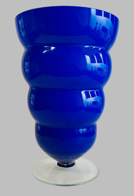 Cobalt Blue Ribbed Stem Vase