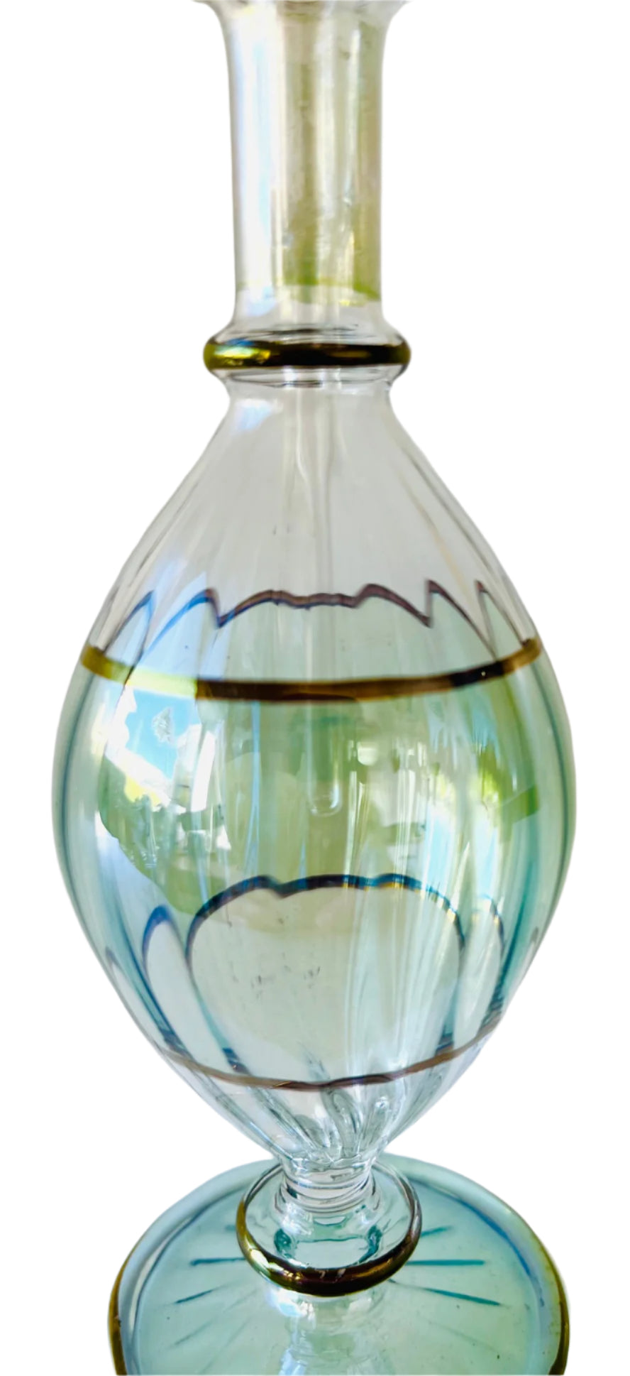 Hand-Blown Green And Gold Glass Perfume Bottle