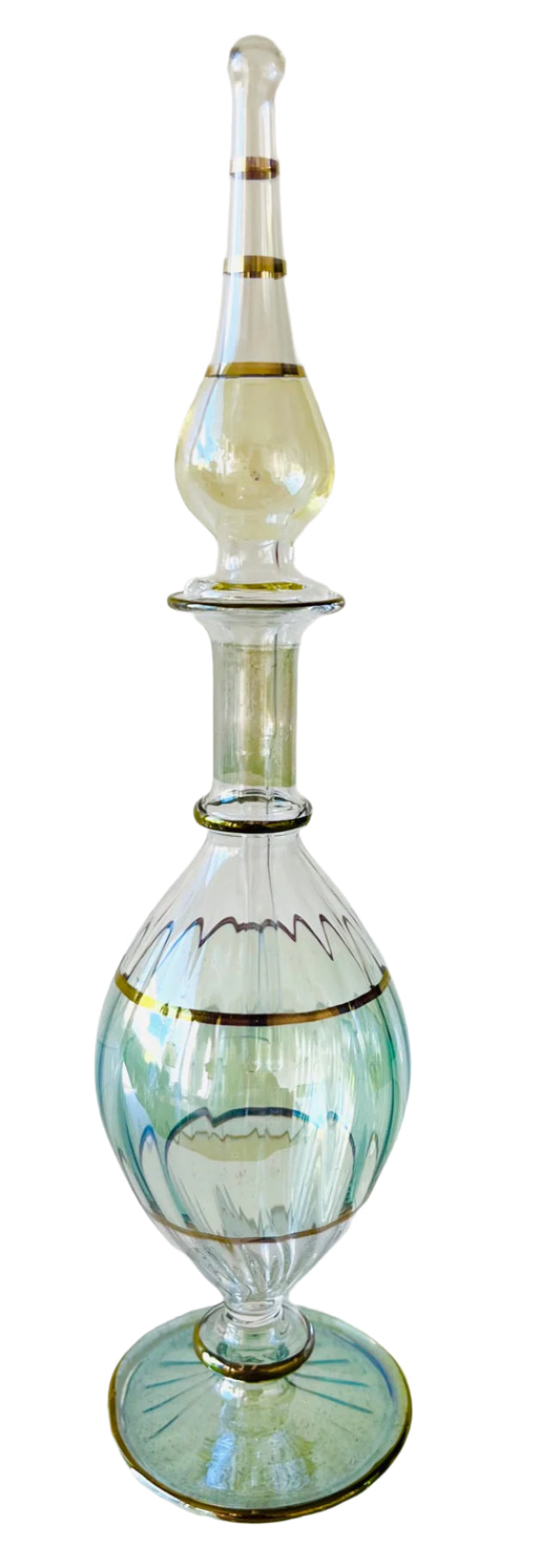 Hand-Blown Green And Gold Glass Perfume Bottle