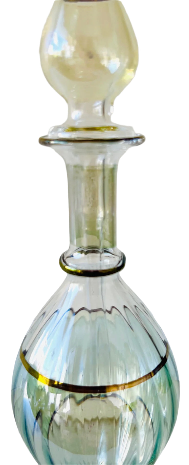 Hand-Blown Green And Gold Glass Perfume Bottle