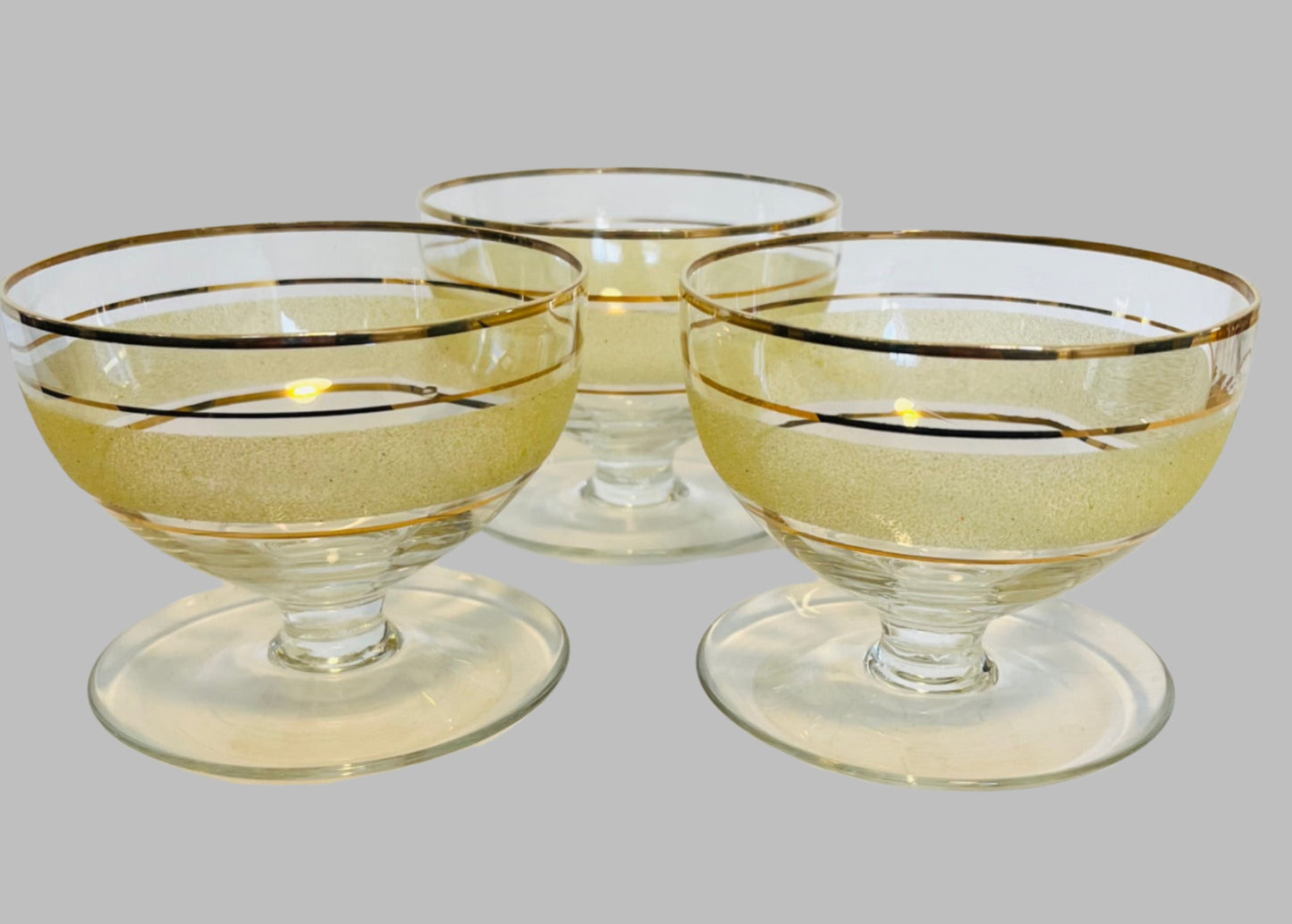 Gold Rimmed Sugar Frosted Glass Dessert Dishes