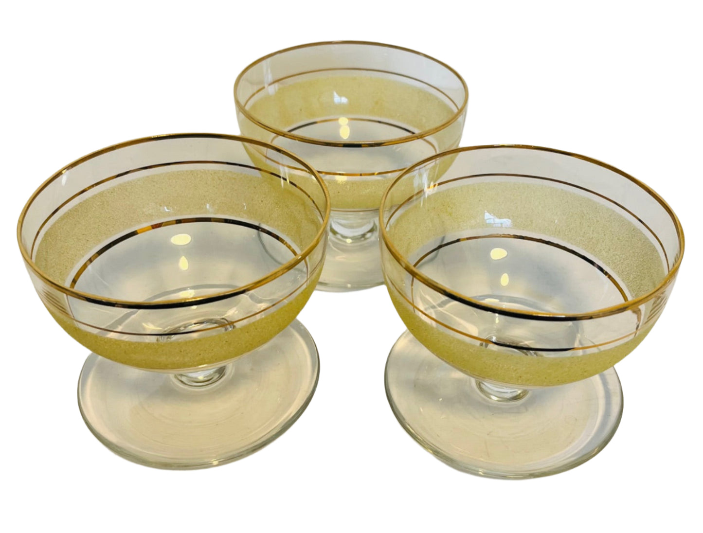 Gold Rimmed Sugar Frosted Glass Dessert Dishes