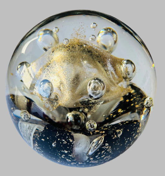 Art Glass Paperweight With Starfish And Gold Flakes