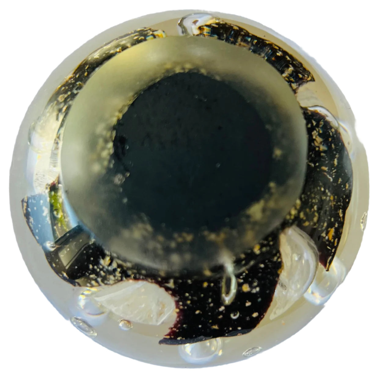 Art Glass Paperweight With Starfish And Gold Flakes