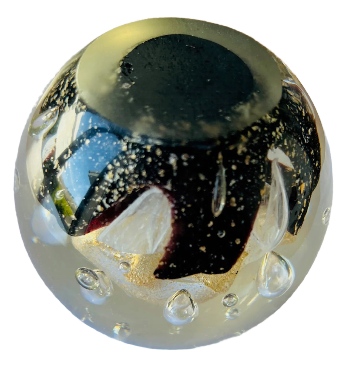 Art Glass Paperweight With Starfish And Gold Flakes