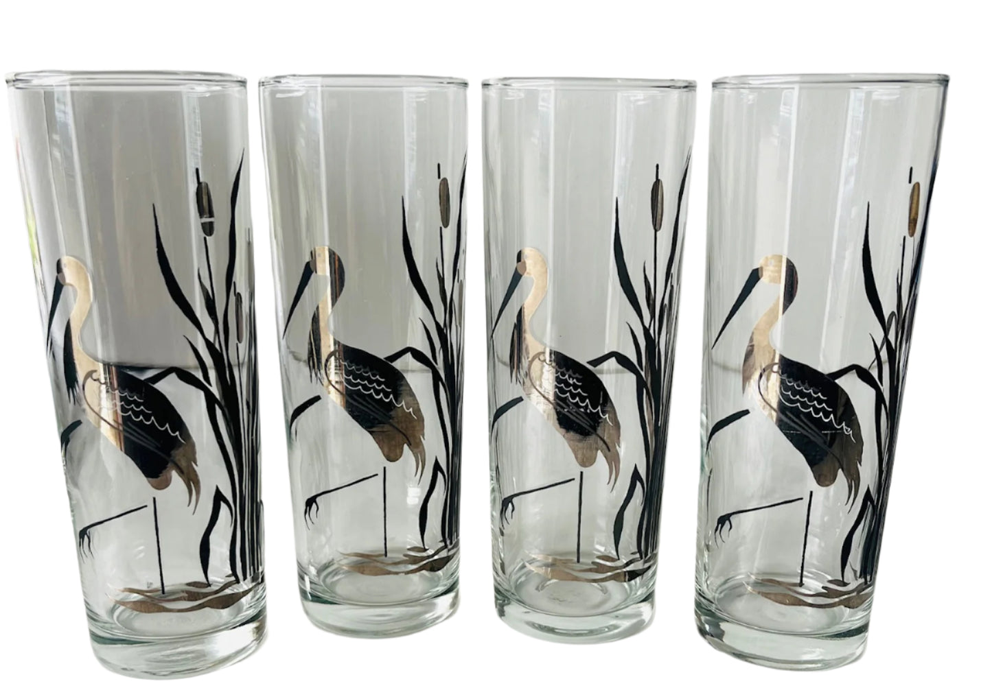 Four Vintage Crane Highball Glasses