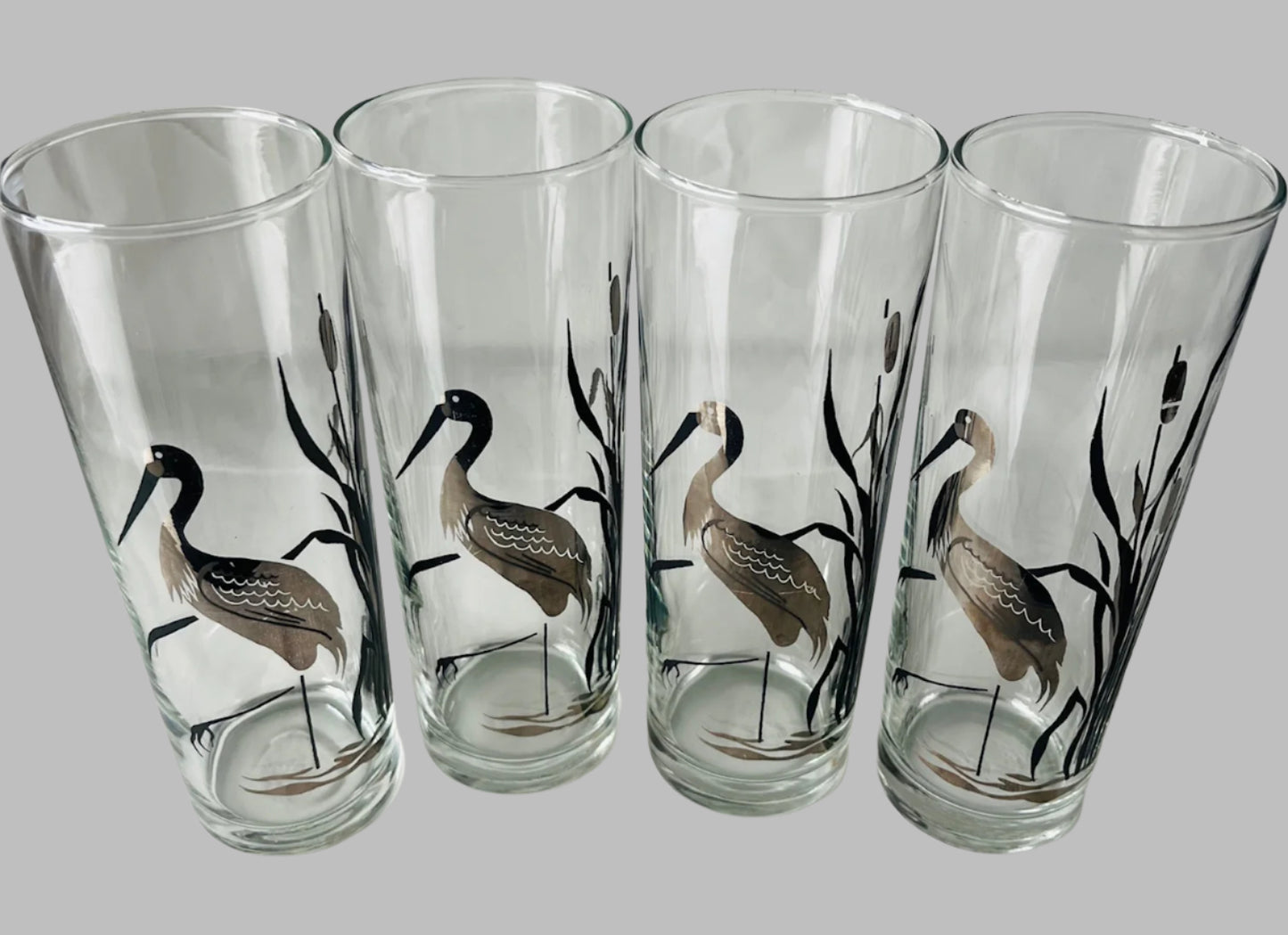 Four Vintage Crane Highball Glasses