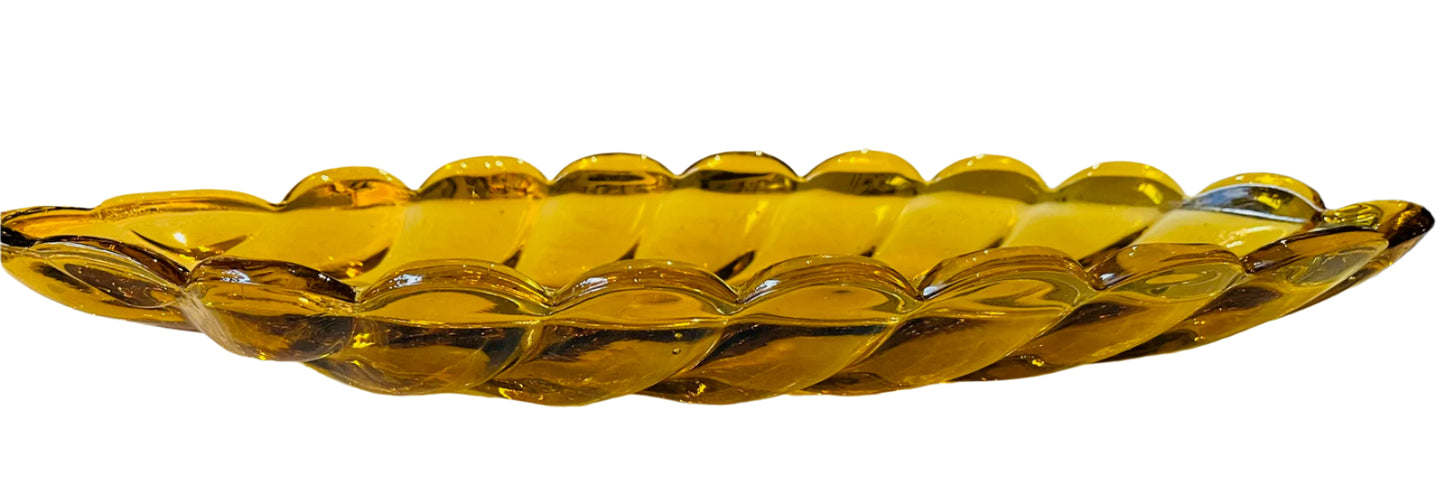Large Leaf Shaped Amber Glass Dish