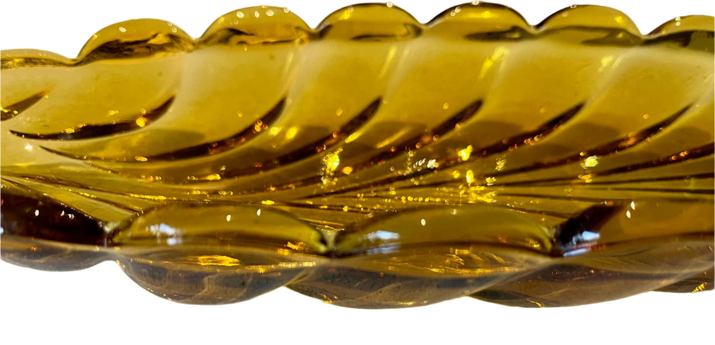 Large Leaf Shaped Amber Glass Dish