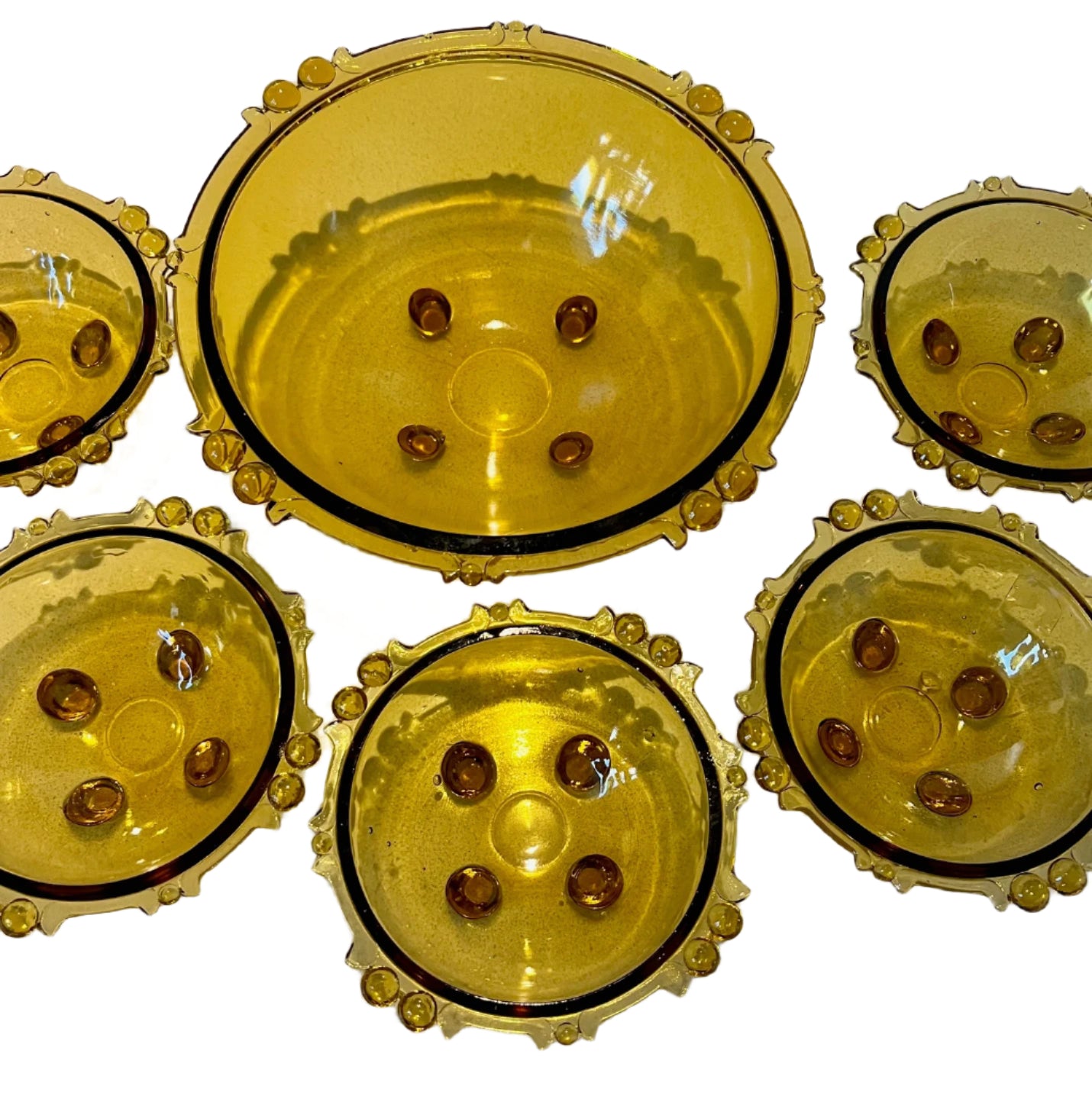 Sowerby Art Deco Amber Glass Bowls