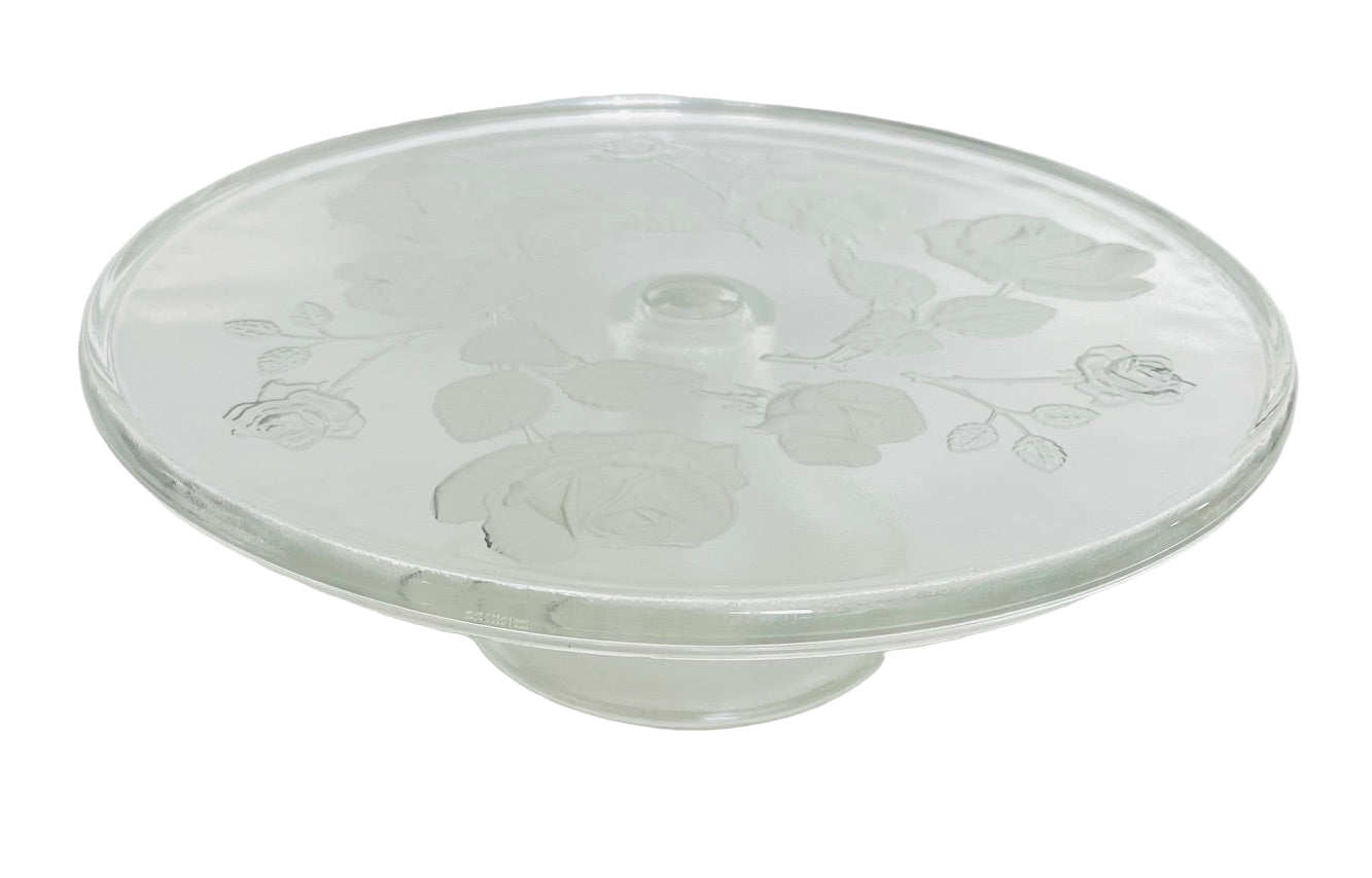 French Glass Etched Roses Plate Stand