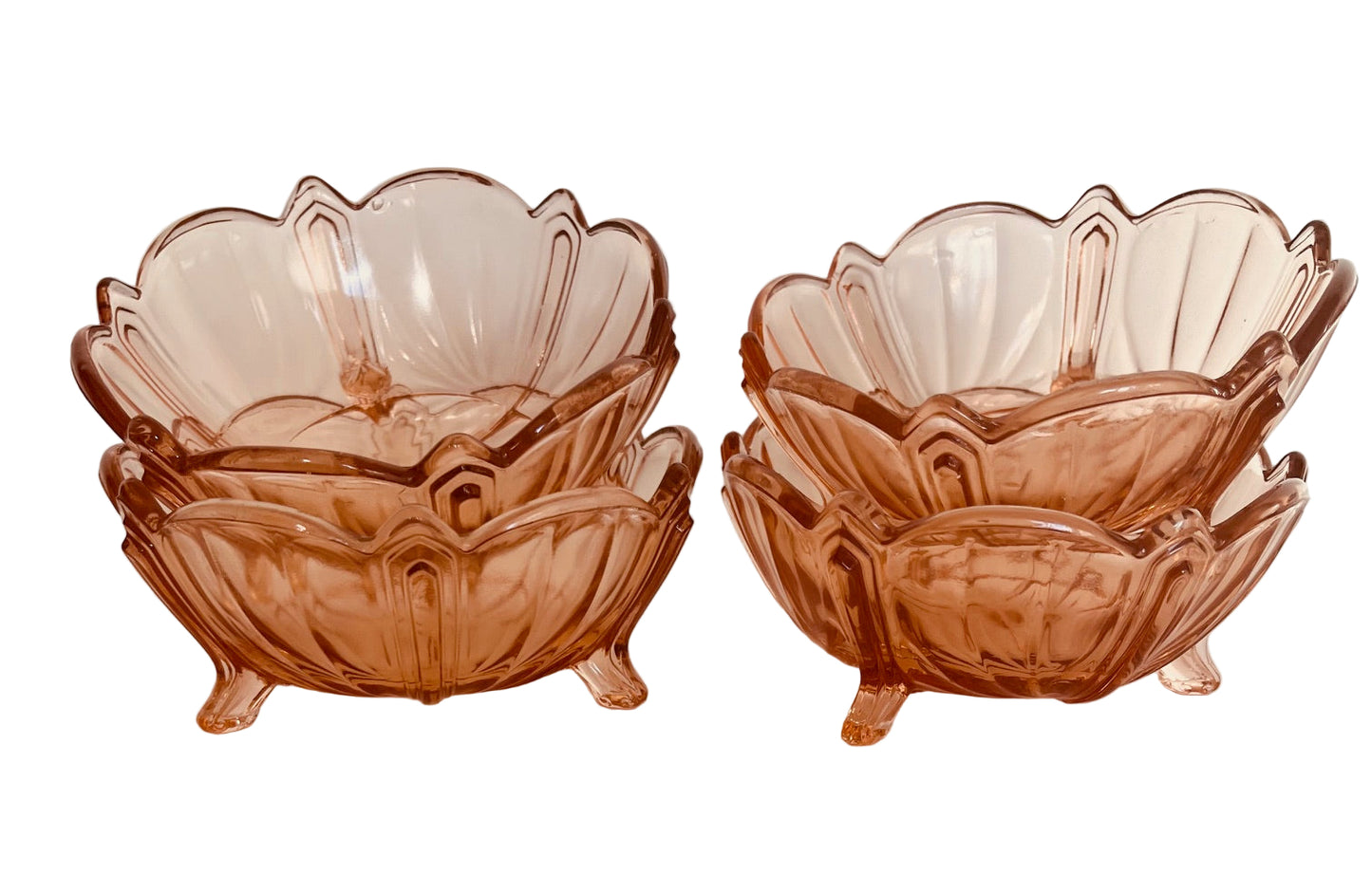 Art Deco Salmon Pink Glass Bowls (4)