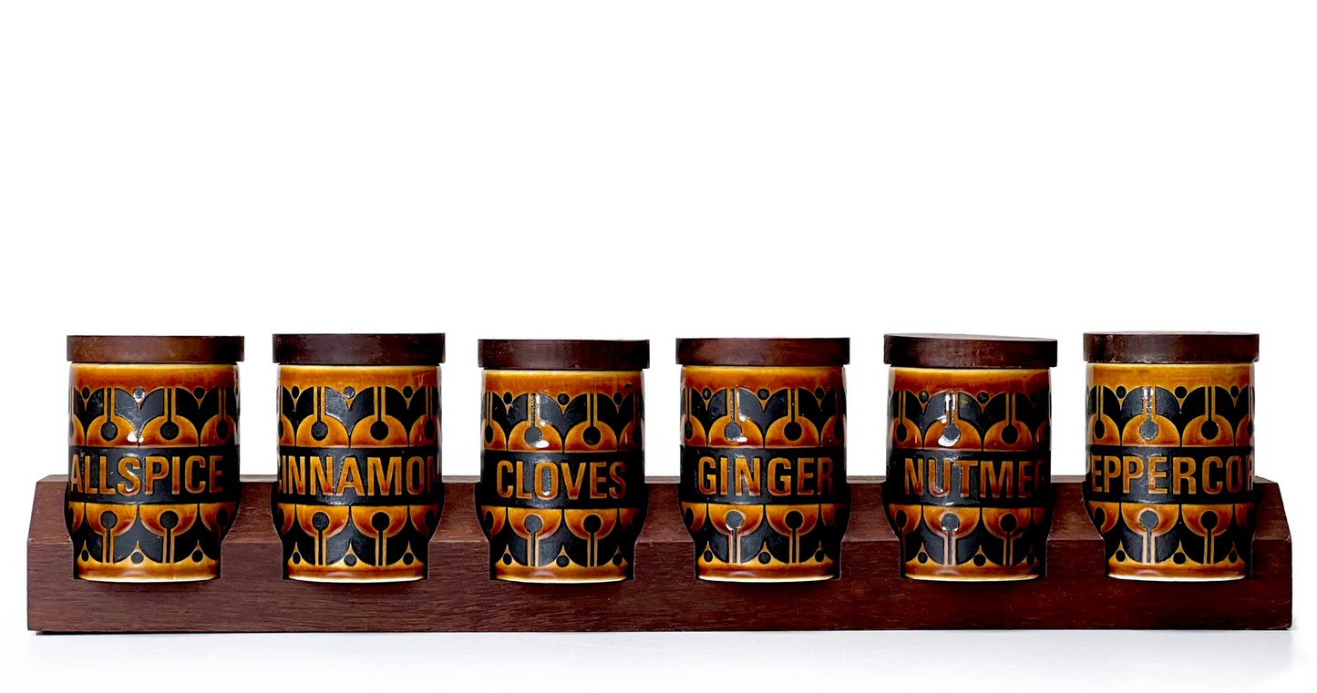 Hornsea Pottery Spice Jars (x6) and Spice Rack - Complete Set