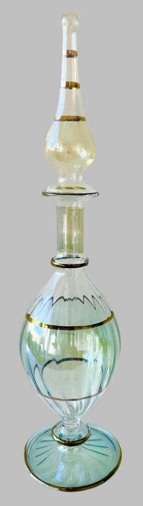 Hand-Blown Green And Gold Glass Perfume Bottle