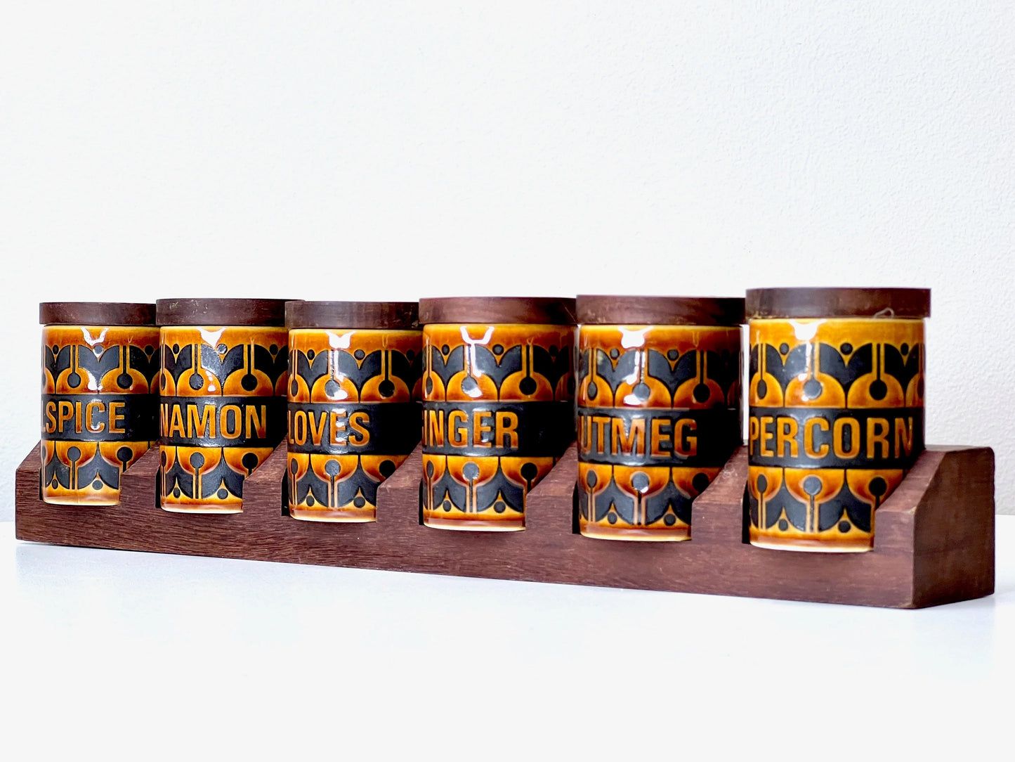 Hornsea Pottery Spice Jars (x6) and Spice Rack - Complete Set