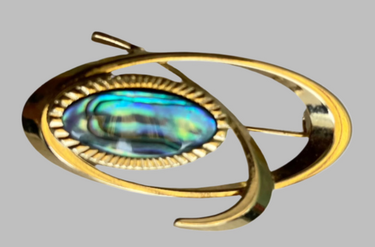 Atomic Style Paua and Gold Plated Brooch