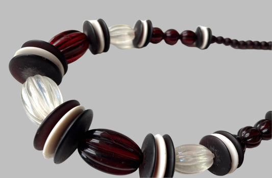 Chunky Necklace With Oval Black, Red, And White Beads