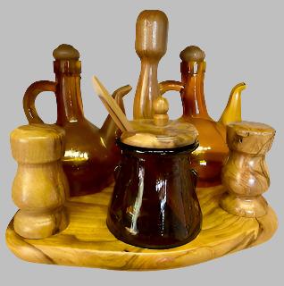 Wooden Servant – Oil/vinegar/mustard/salt and pepper