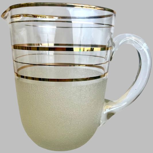 Glass Water Jug with Gold and Frosted Bands