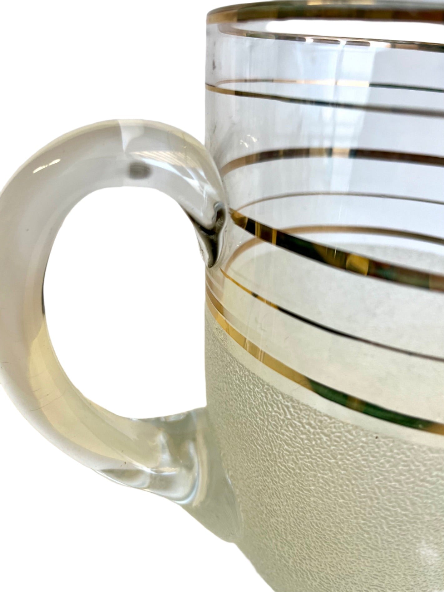 1960s Glass Water Jug with Gold and Frosted Bands