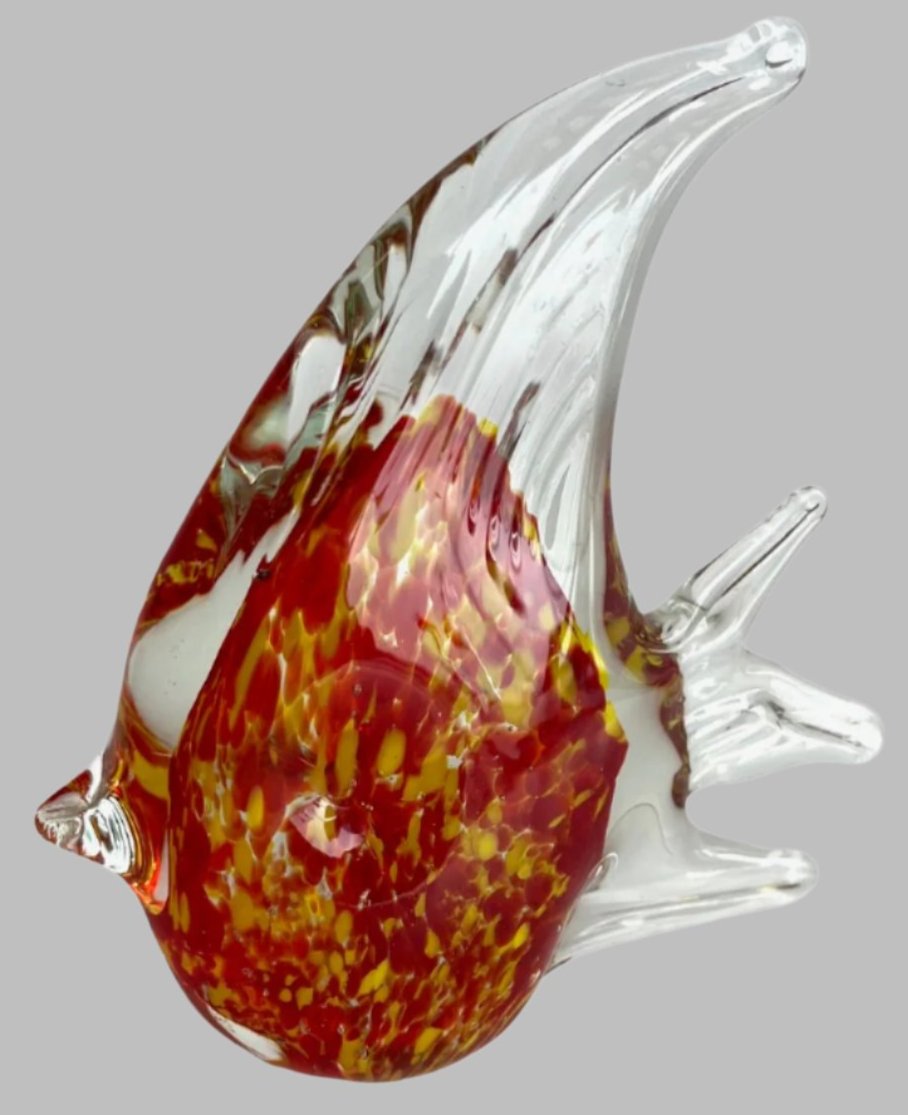 Murano-Style Blown Glass Red & White Angel Fish