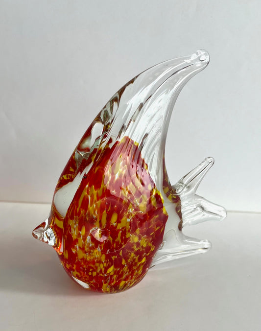 Murano-Style Blown Glass Red & White Angel Fish