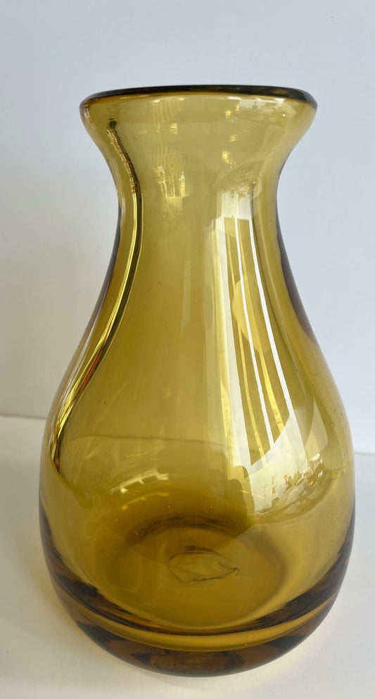 Tall Bulbous Shaped Amber Art Glass Vase