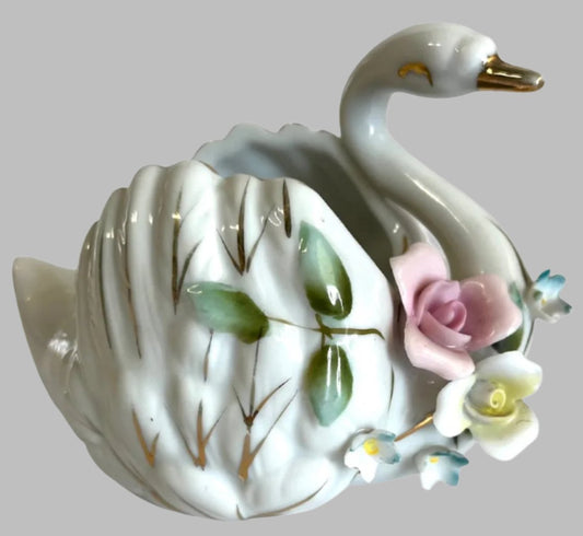 Vintage Floral Swan Figurine