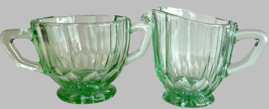 Green Depression Glass Creamer And Sugar Bowl