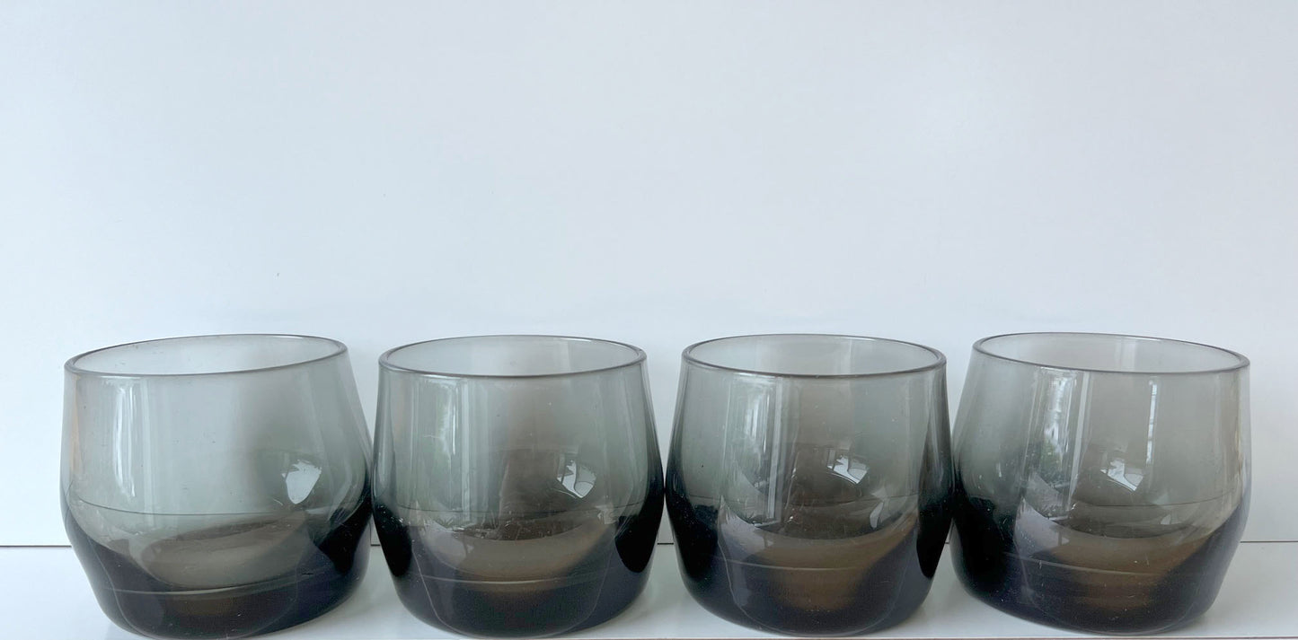 Set of 4 Vintage Smokey Grey Glasses