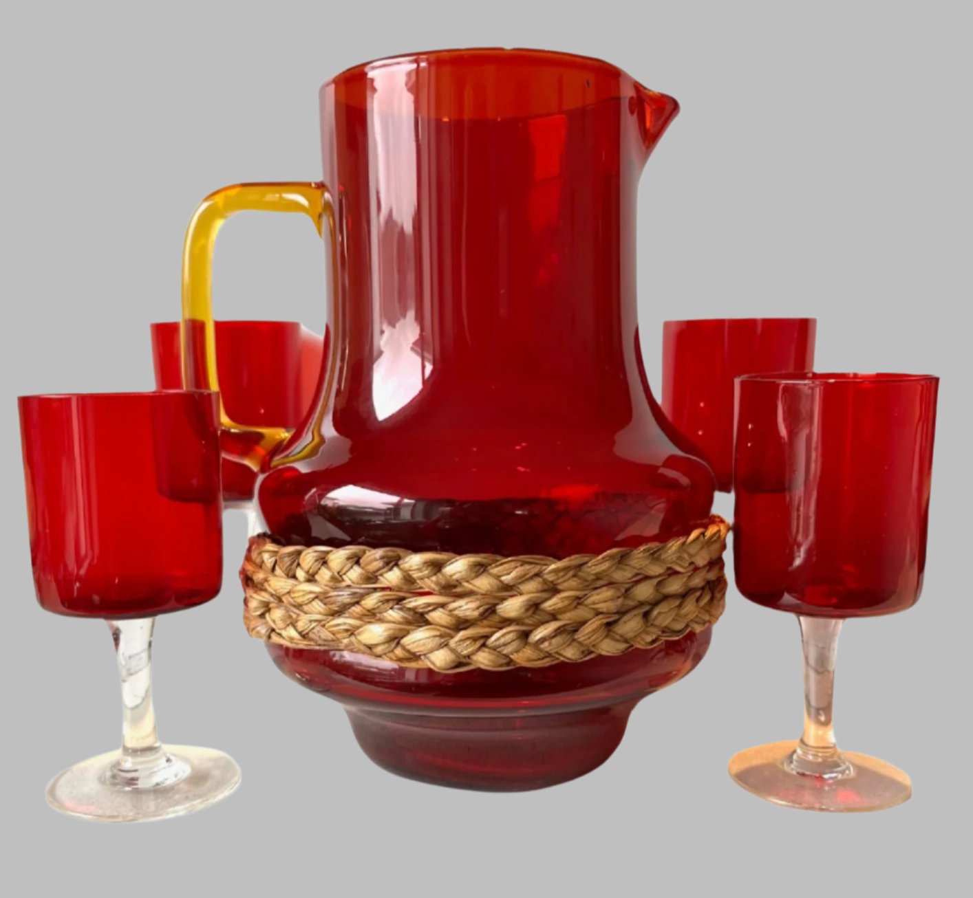 Ruby Red Pitcher and  Wine Glasses