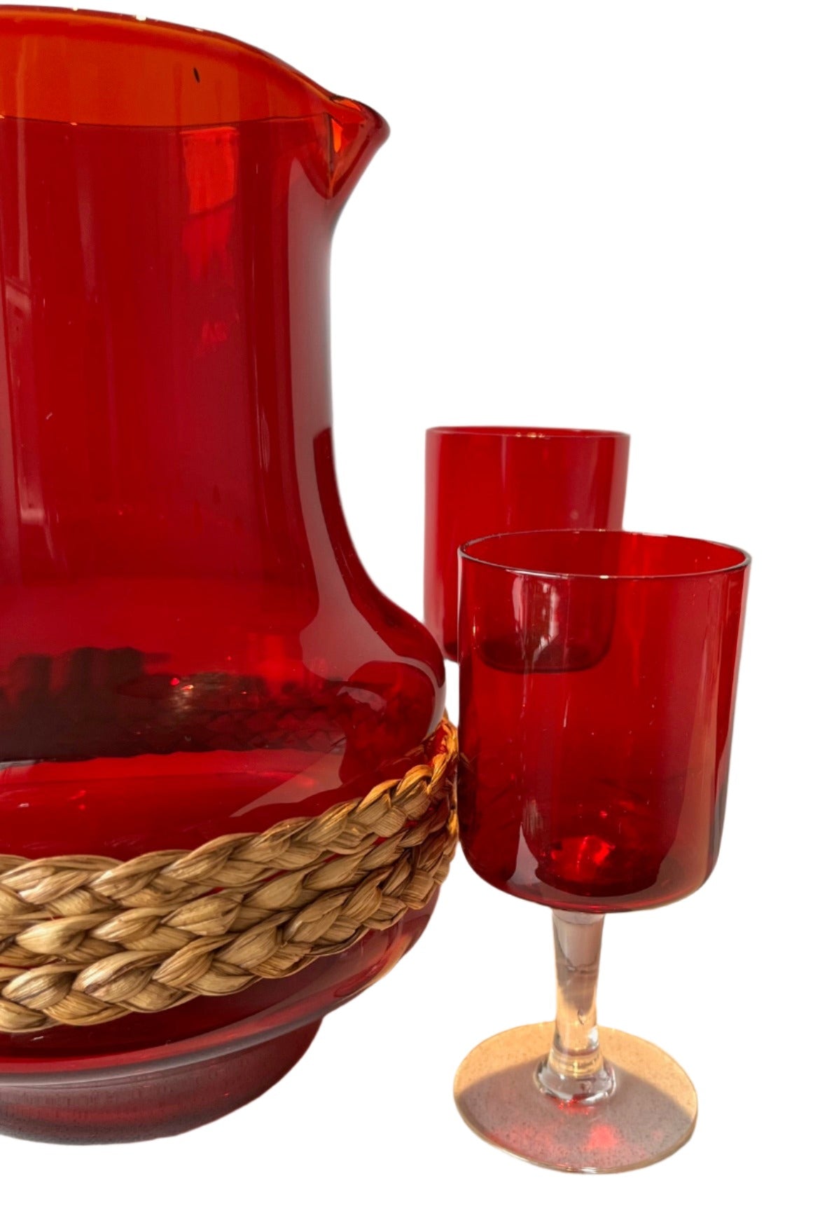 Ruby Red Pitcher and  Wine Glasses