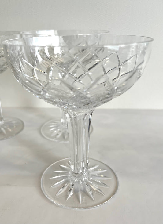 Bohemia Crystal (Czechoslovakia) Hollow-Stem Crystal Champagne Coupe Glasses (Set x6 – Rare Find)