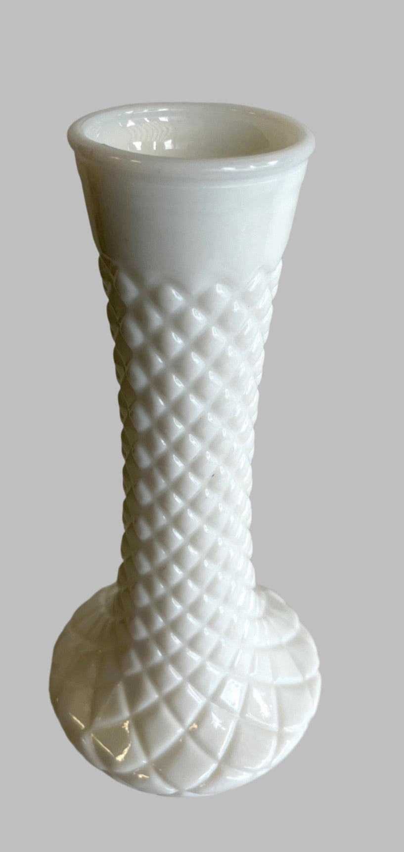 Randall Vintage White Milk Glass Quilted Diamond Flower Bud