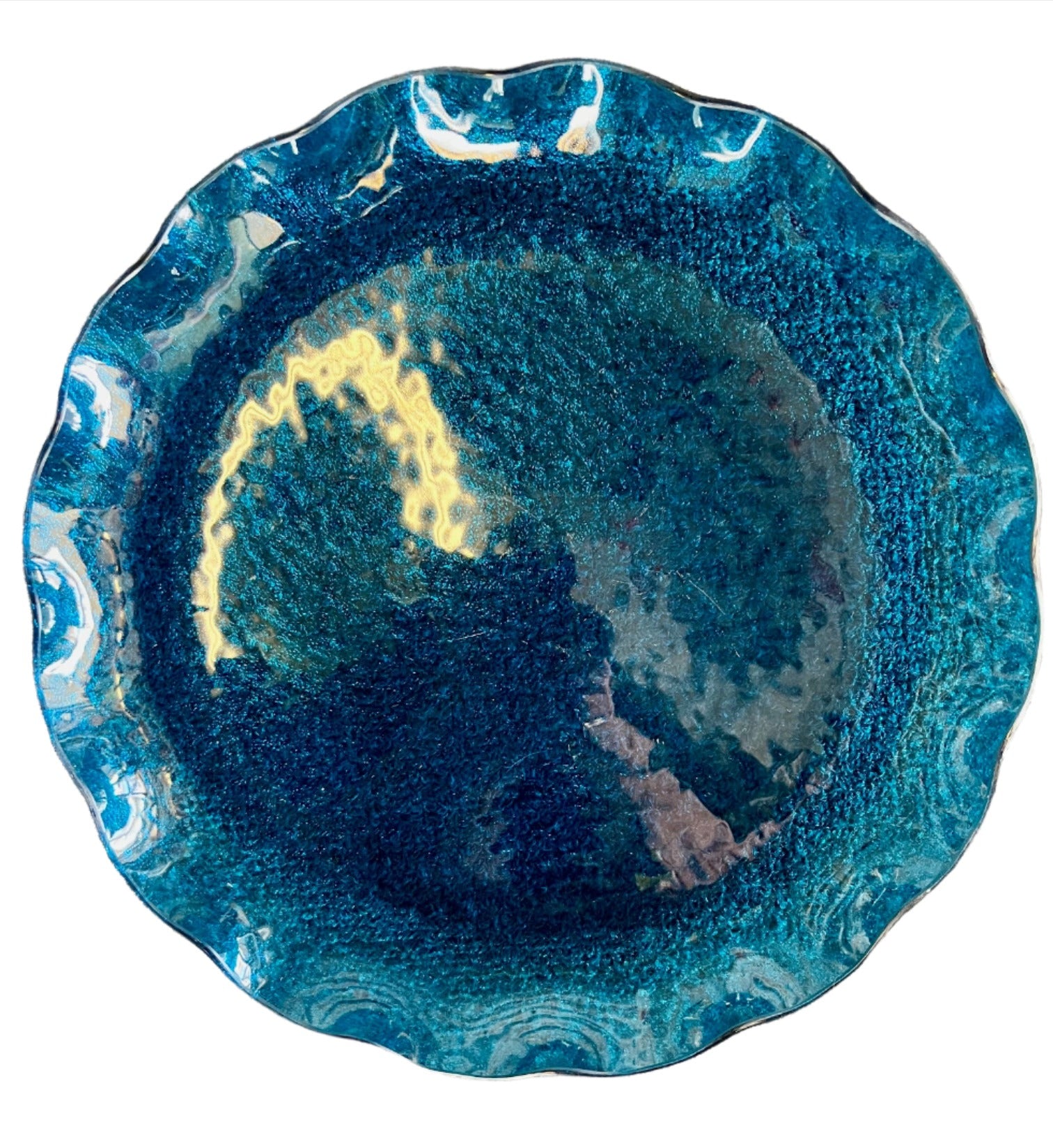 Turquoise Scalloped Glass Plate