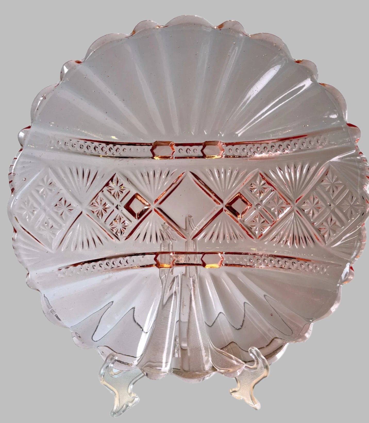 Art Deco Pink Depression Glass Plate