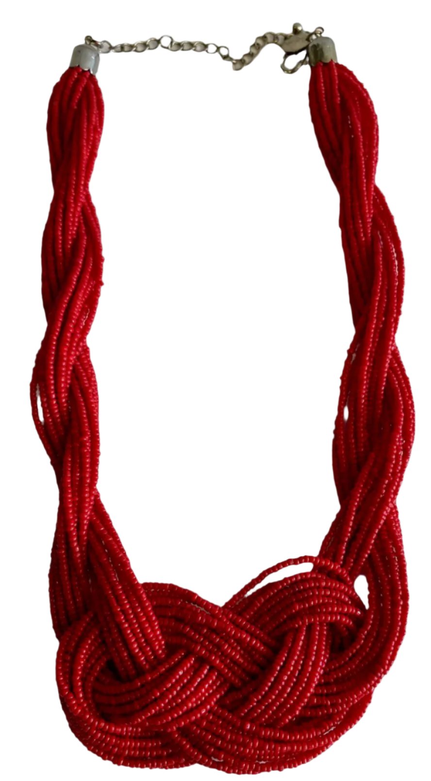 Red Glass Bead Braided Statement Necklace