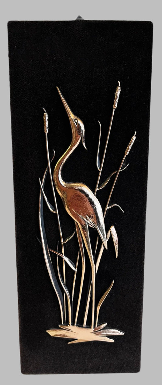 50s 60s Retro Wall Decoration, Heron And Reeds