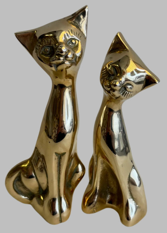 Pair of Mid Century Brass Cat Figurines