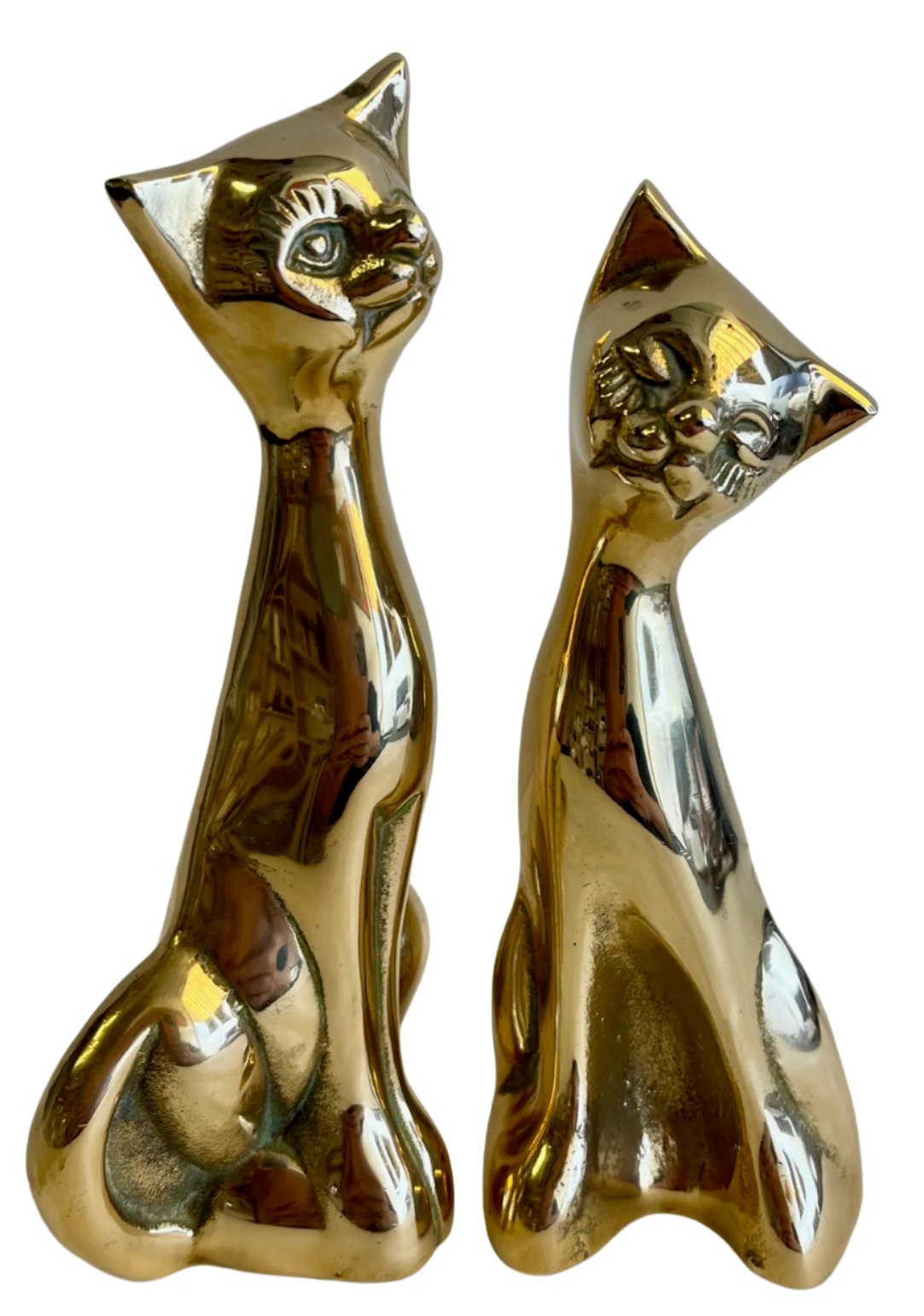 Pair of Mid Century Brass Cat Figurines