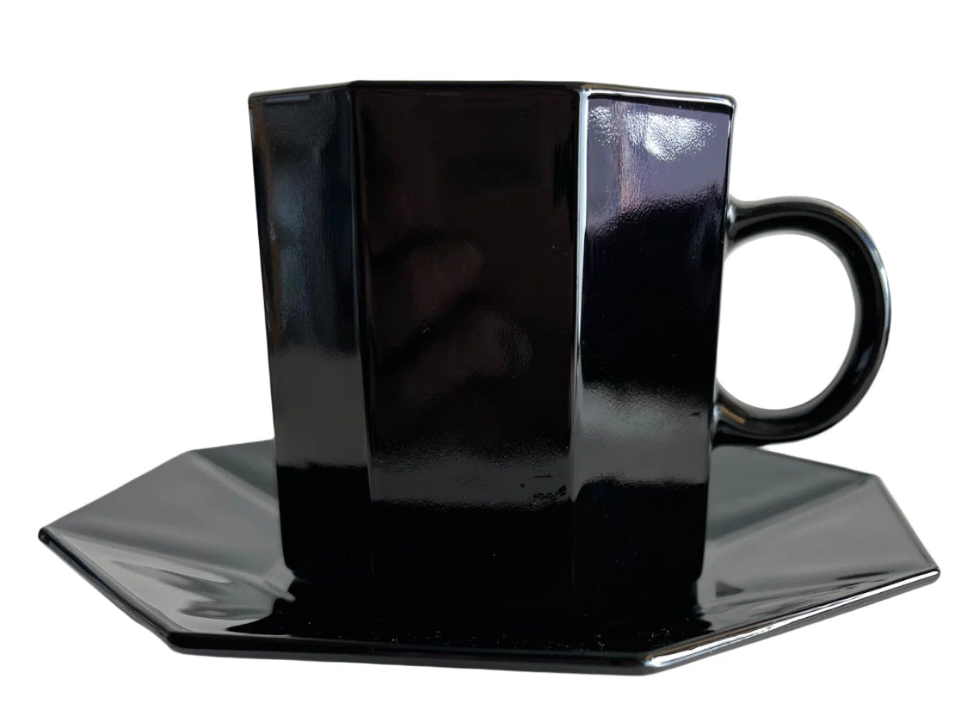 Arcoroc Octime Black Octagon Glass Cup and Saucer