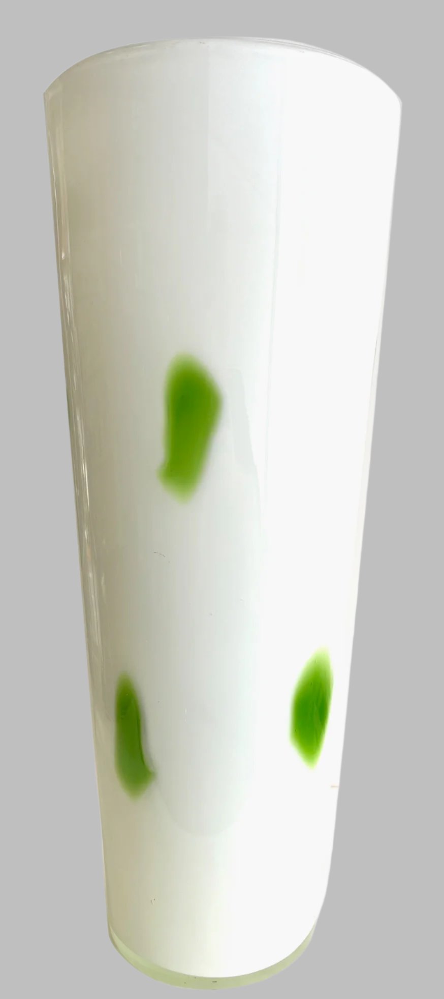 Very Tall White And Green Glass Vase