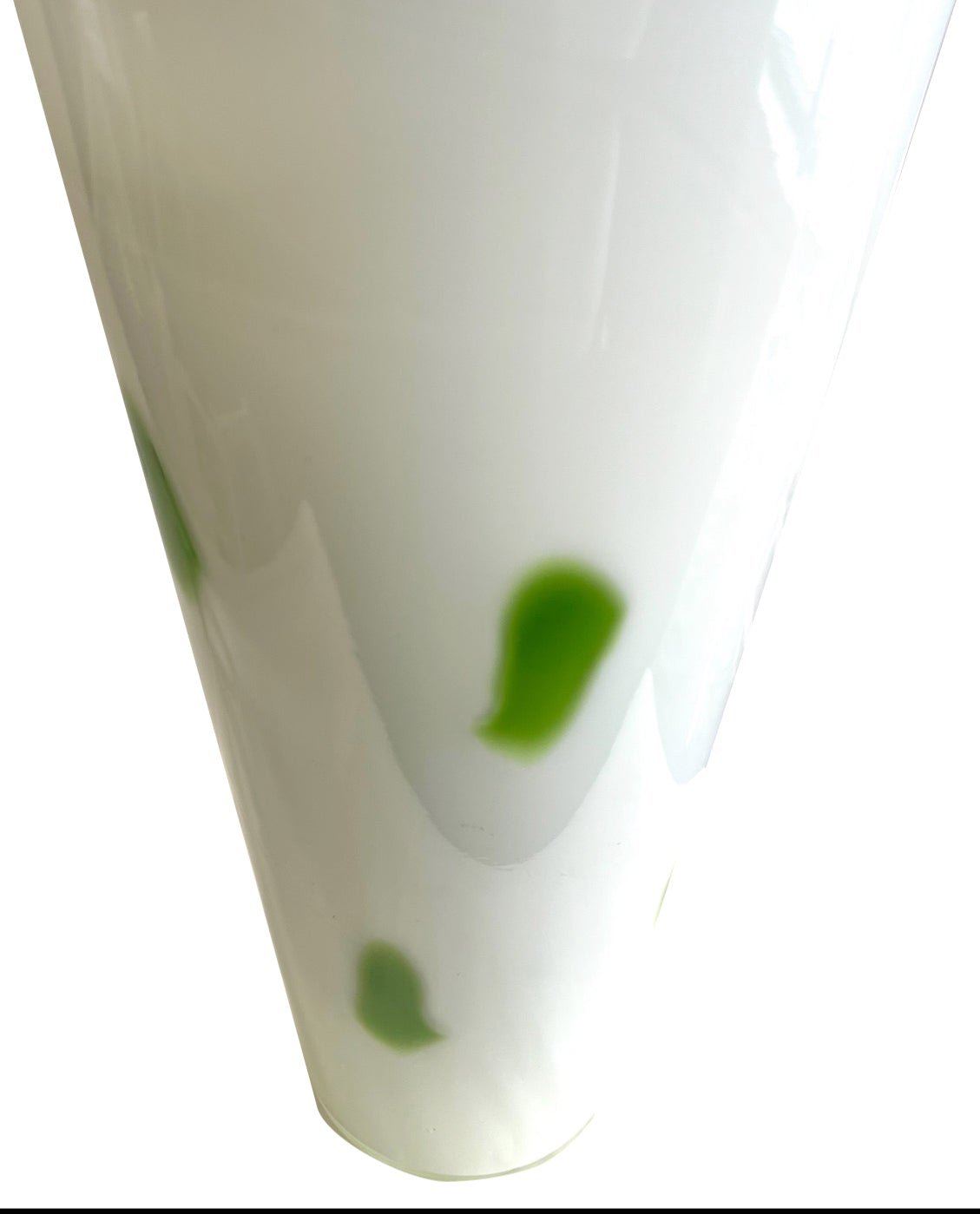 Very Tall White And Green Glass Vase