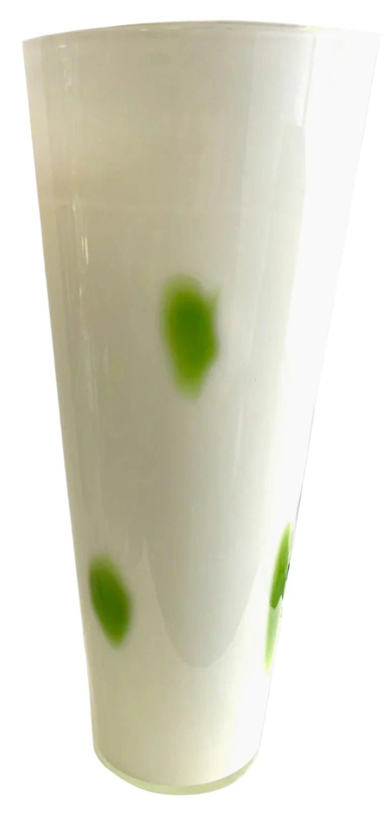 Very Tall White And Green Glass Vase