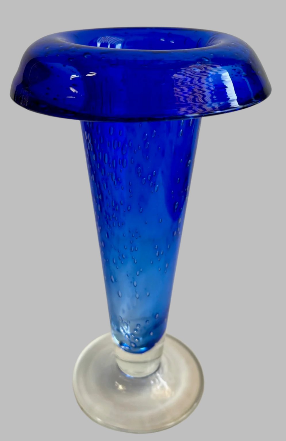 Handblown Blue Art Glass Bubble Vase