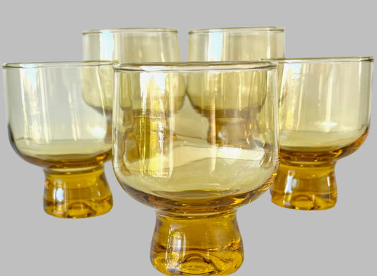 Kaaru (Crown Crystal, NZ) Amber Glasses x 5