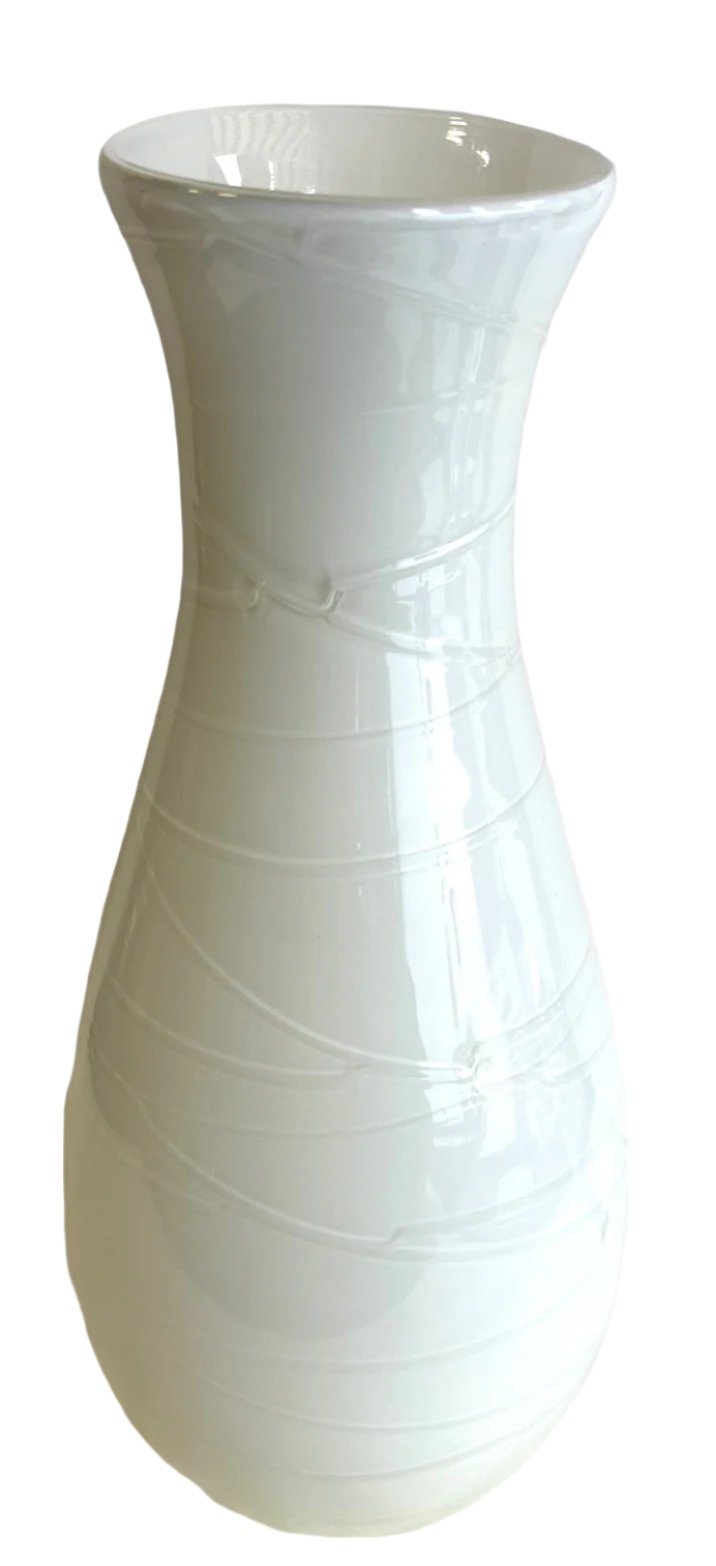 White Swirled Ribbed Glass Vase